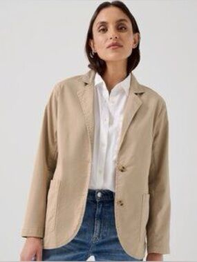 Pact Organic Cotton Chore Coat Blazer Tan Khaki Utility Jacket Women Small